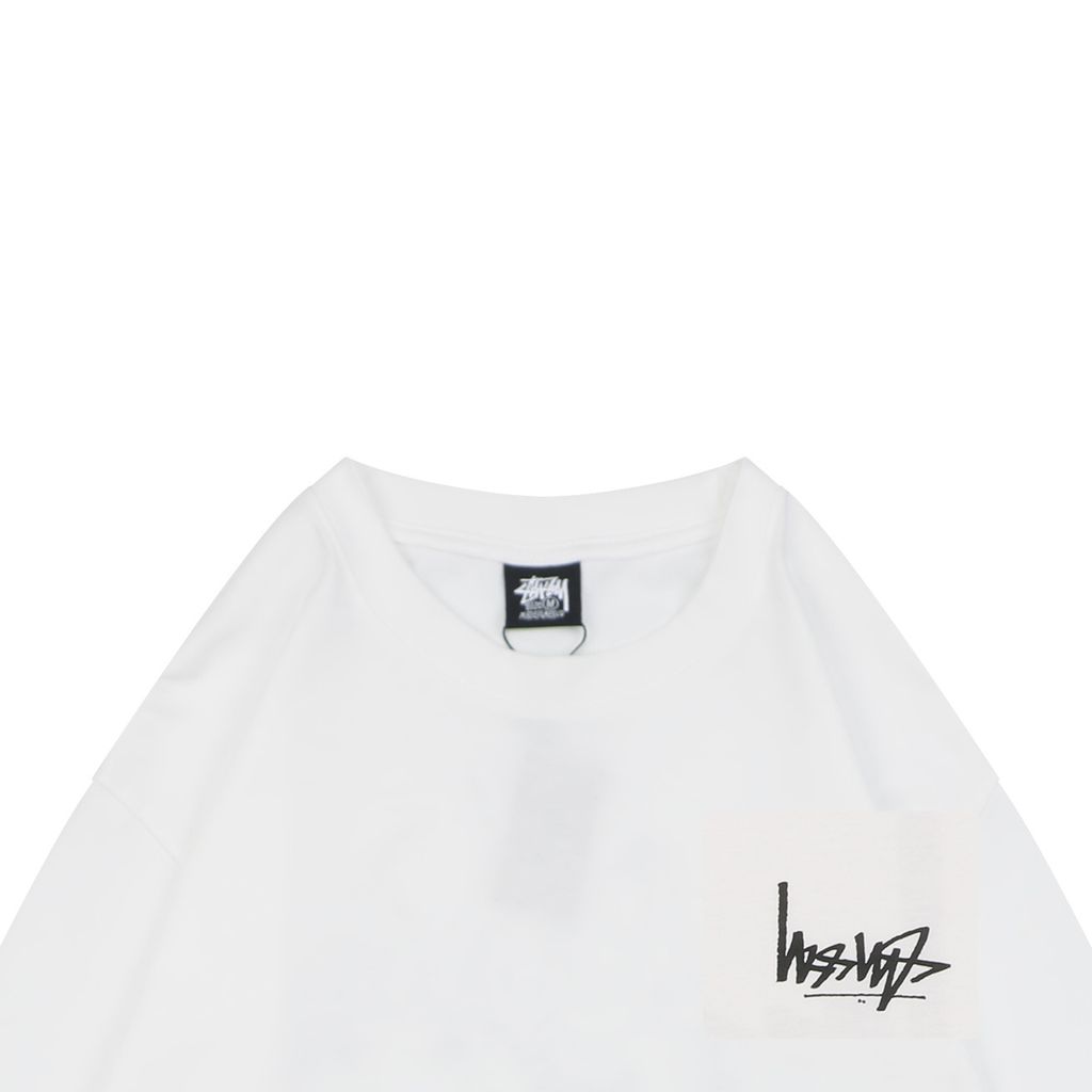 Stussy inverted graffiti letter print long sleeve T-shirt 230g combed cotton digital direct print 32 count rib crew neck relaxed fit streetwear tee sizes S-XL