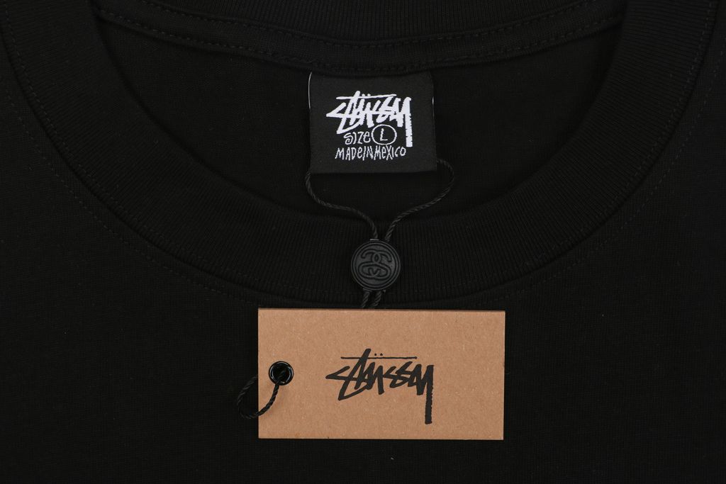 Stussy inverted graffiti letter print long sleeve T-shirt black 230g combed cotton digital direct print 32 count rib crew neck relaxed streetwear tee sizes S-XL