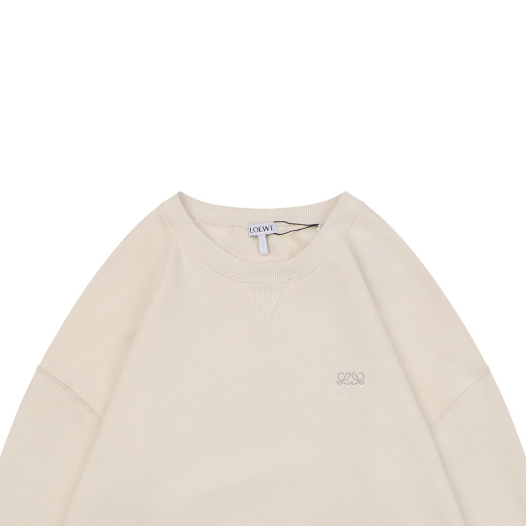 LOEWE two tone Anagram embroidered crew neck sweatshirt plush cotton fleece enzyme washed pullover precision embroidery streetwear sizes S-XL