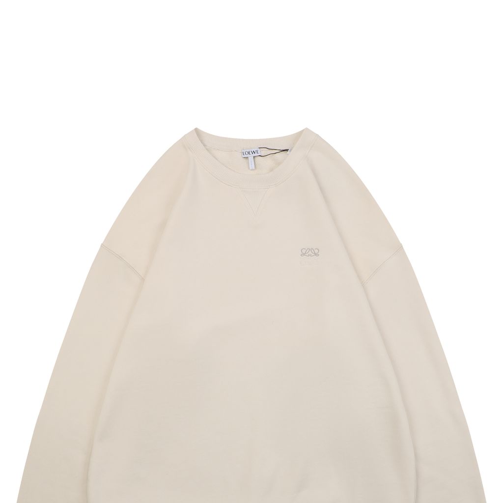 LOEWE two tone Anagram embroidered crew neck sweatshirt plush cotton fleece enzyme washed pullover precision embroidery streetwear sizes S-XL