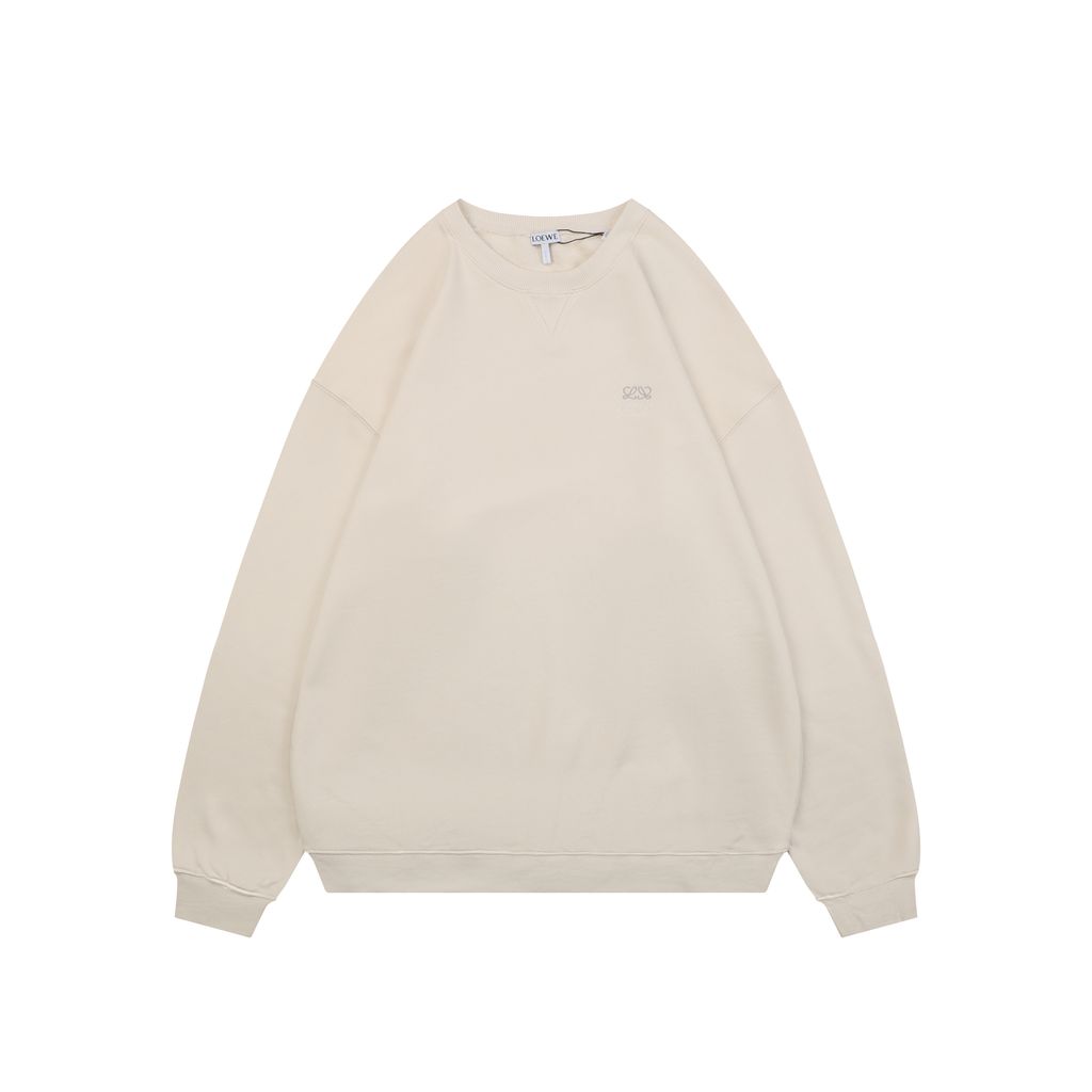 LOEWE two tone Anagram embroidered crew neck sweatshirt plush cotton fleece enzyme washed pullover precision embroidery streetwear sizes S-XL