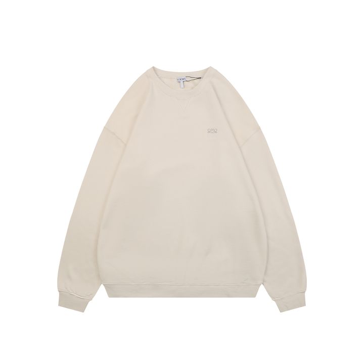 LOEWE two tone Anagram embroidered crew neck sweatshirt plush cotton fleece enzyme washed pullover precision embroidery streetwear sizes S-XL