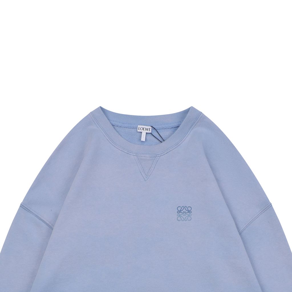 LOEWE two tone Anagram embroidered crew neck sweatshirt plush cotton fleece enzyme washed pullover precision embroidery streetwear sizes S-XL