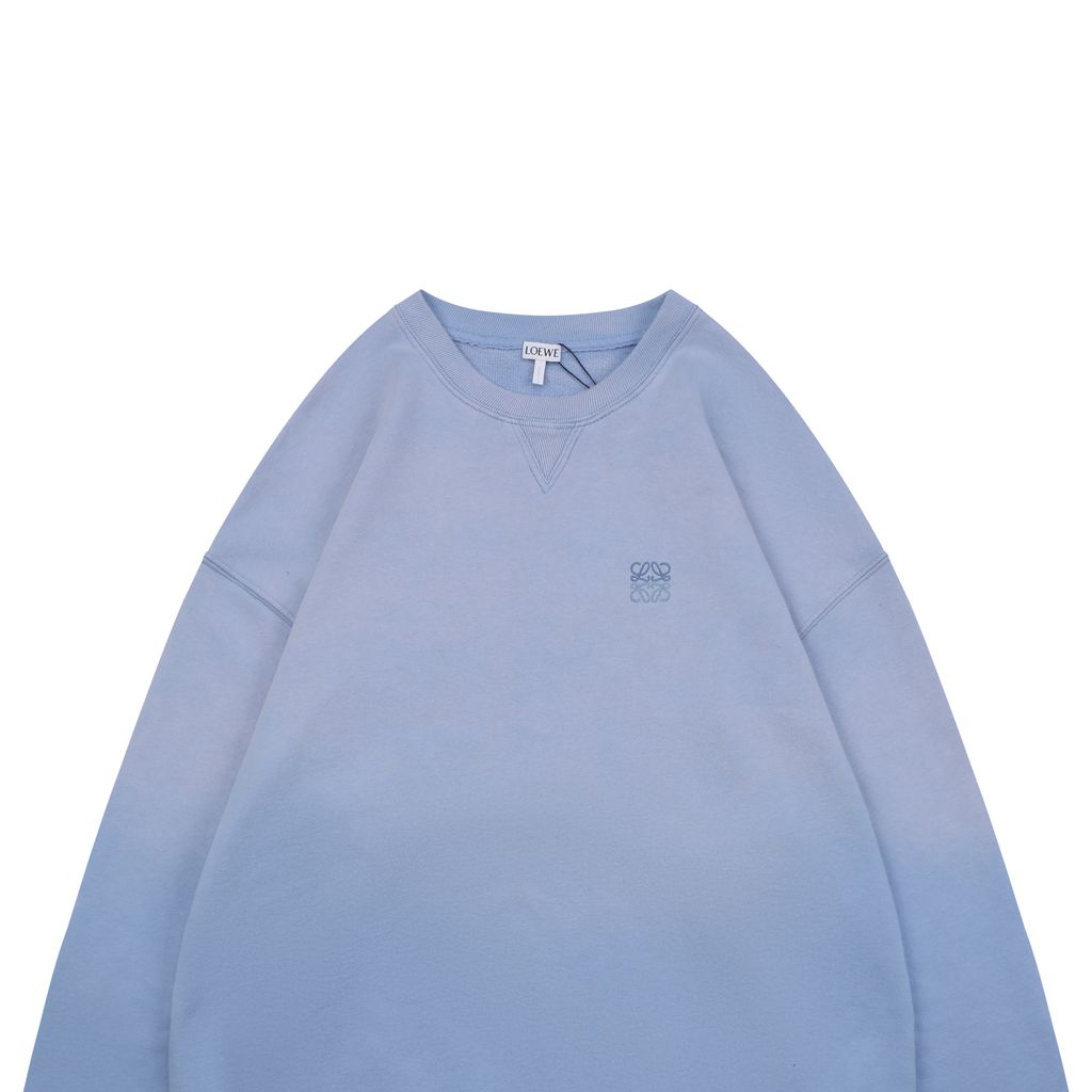 LOEWE two tone Anagram embroidered crew neck sweatshirt plush cotton fleece enzyme washed pullover precision embroidery streetwear sizes S-XL