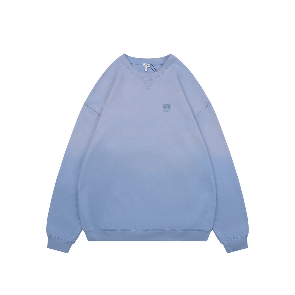 LOEWE two tone Anagram embroidered crew neck sweatshirt plush cotton fleece enzyme washed pullover precision embroidery streetwear sizes S-XL
