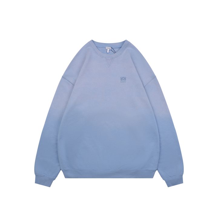 LOEWE two tone Anagram embroidered crew neck sweatshirt plush cotton fleece enzyme washed pullover precision embroidery streetwear sizes S-XL
