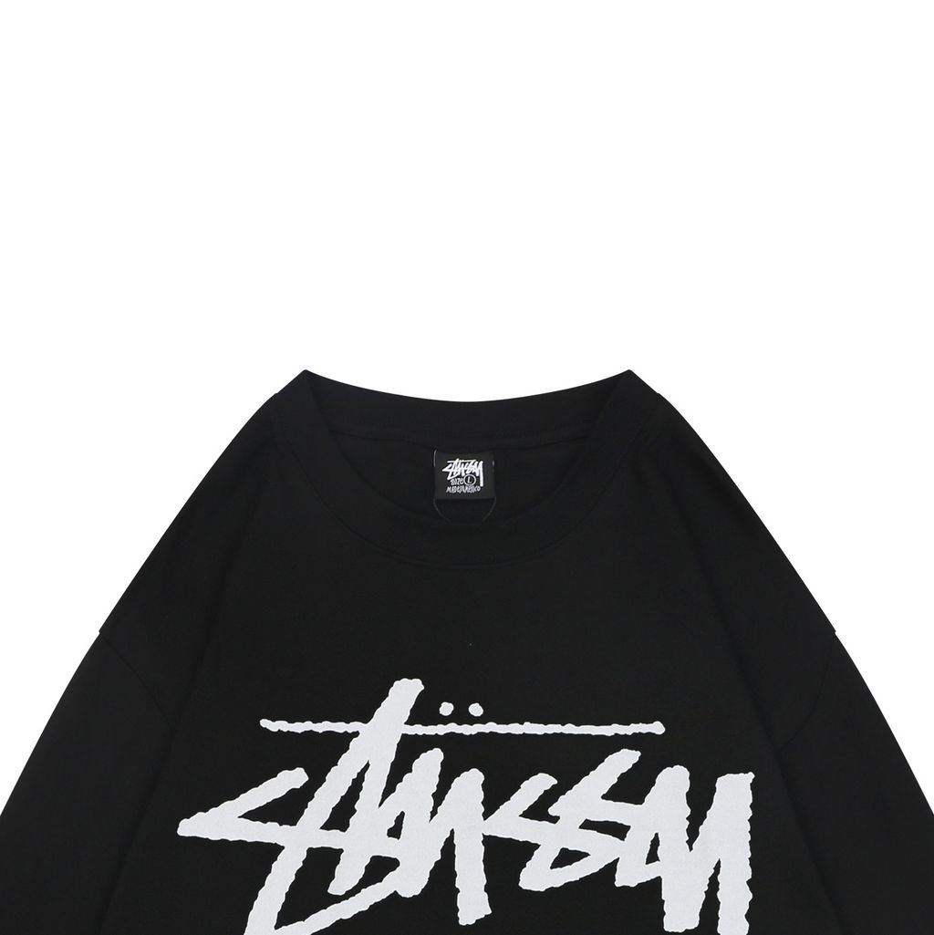 Stussy Tour graffiti letter print long sleeve T-shirt 230g combed cotton digital direct print 32 count rib crew neck relaxed streetwear tee sizes S-XL