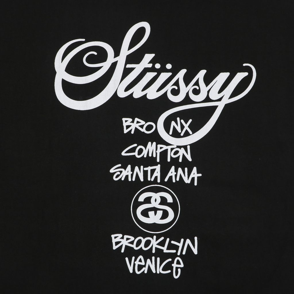 Stussy Tour graffiti letter print long sleeve T-shirt 230g combed cotton digital direct print 32 count rib crew neck relaxed streetwear tee sizes S-XL