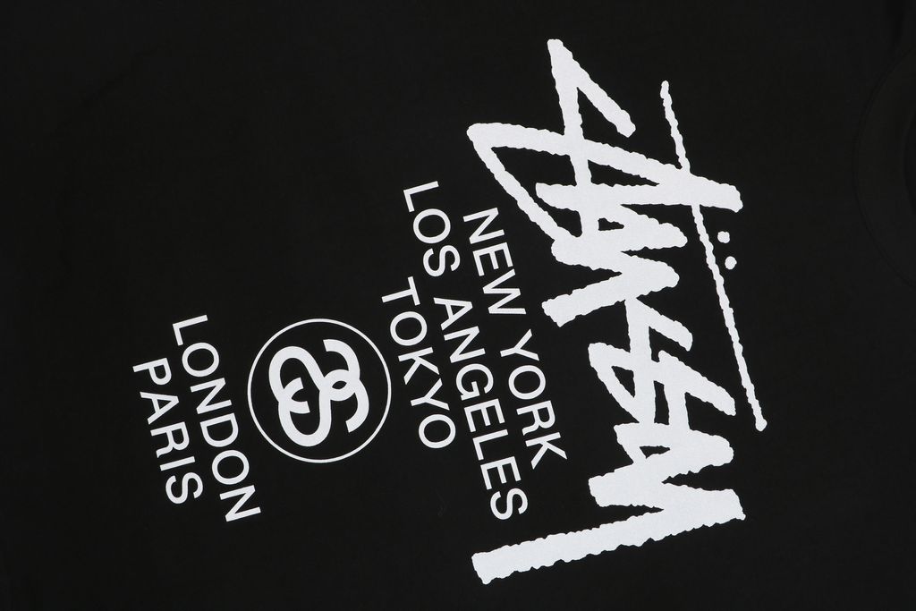 Stussy Tour graffiti letter print long sleeve T-shirt 230g combed cotton digital direct print 32 count rib crew neck relaxed streetwear tee sizes S-XL