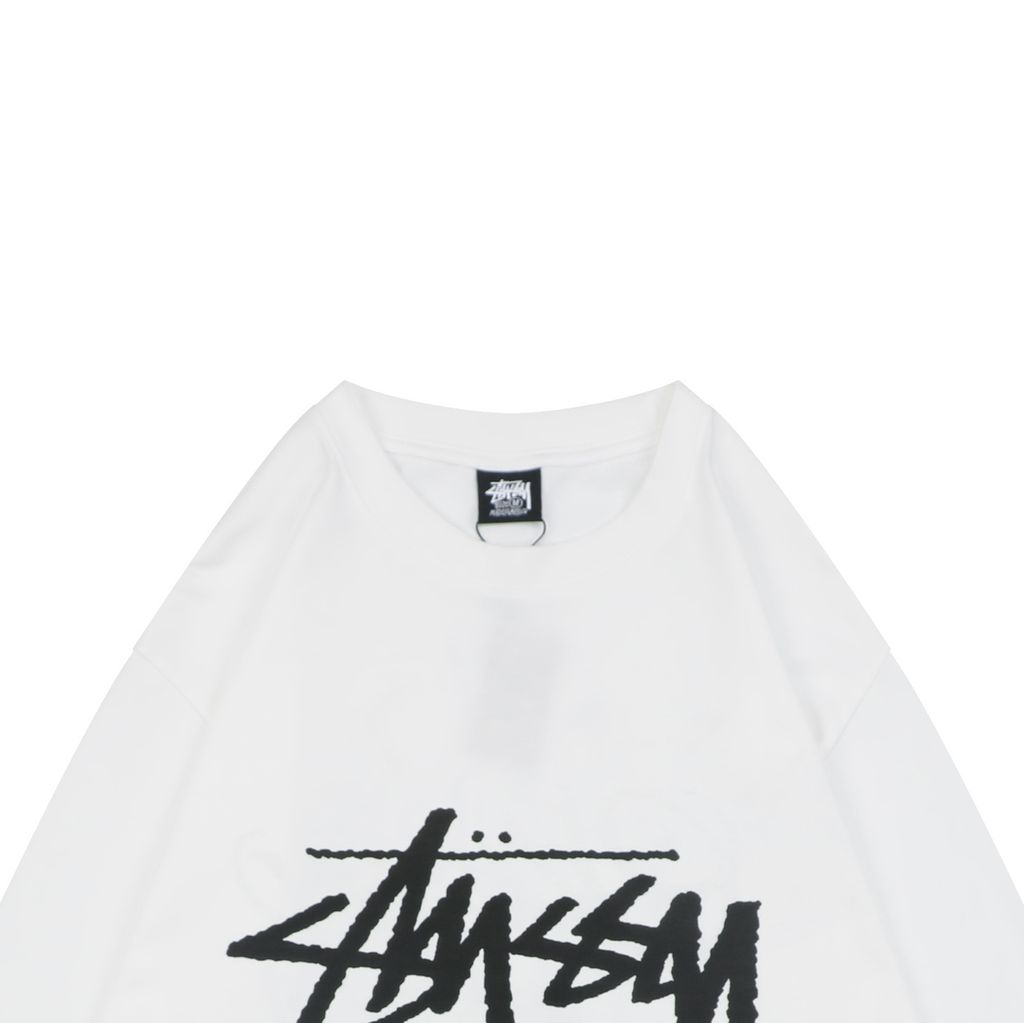 Stussy Tour graffiti letter print long sleeve T-shirt white 230g combed cotton digital direct print 32 count rib crew neck relaxed streetwear tee sizes S-XL