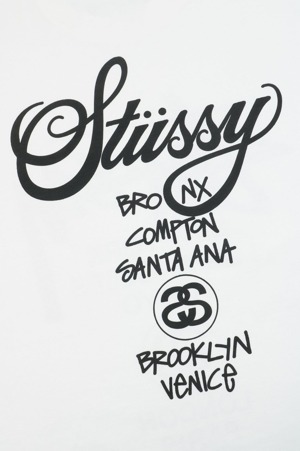 Stussy Tour graffiti letter print long sleeve T-shirt white 230g combed cotton digital direct print 32 count rib crew neck relaxed streetwear tee sizes S-XL