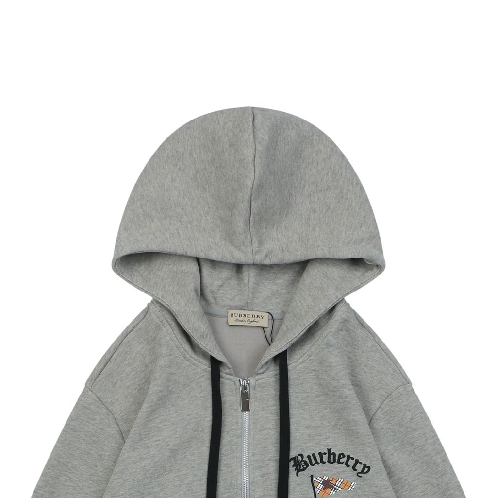 Burberry check flag print hooded jacket 400g double ply French terry digital direct print 32 count rib relaxed oversized hoodie streetwear sizes L-3XL