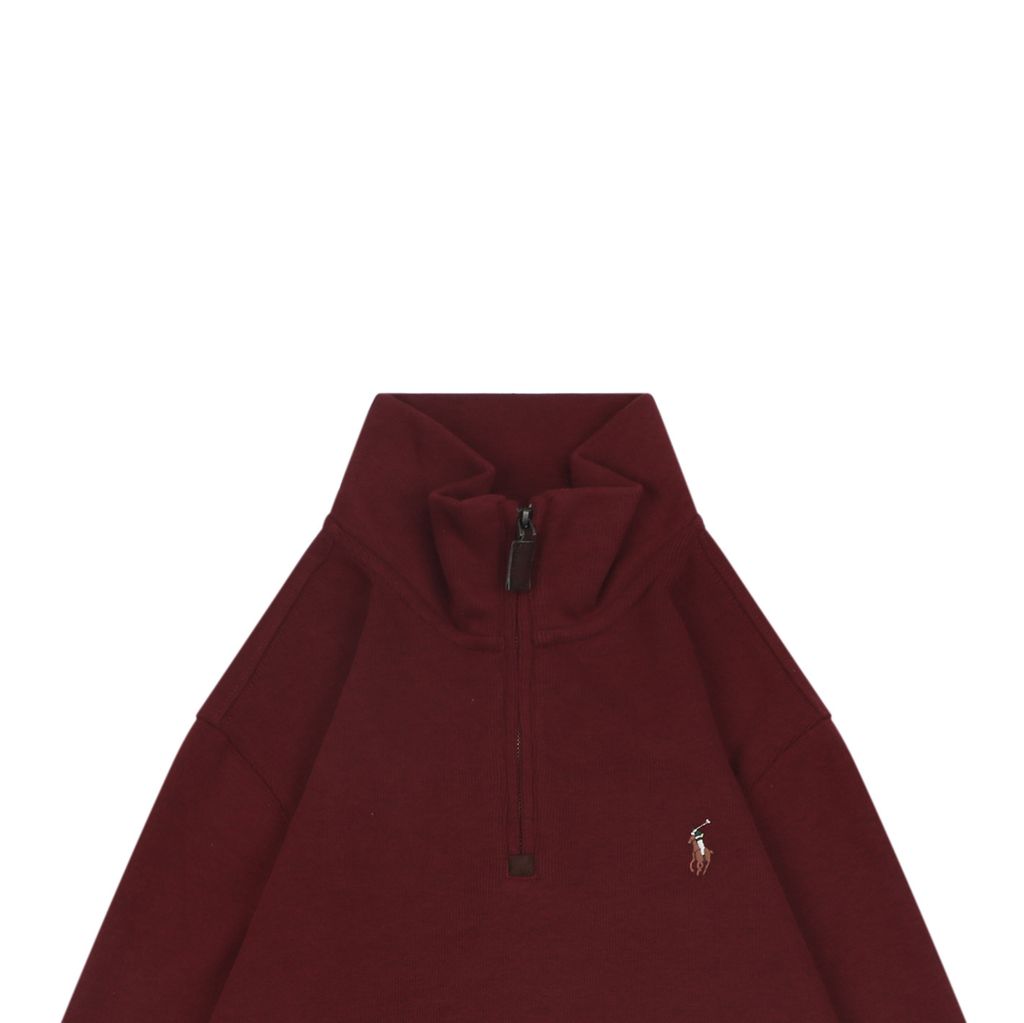 Ralph Lauren color Pony embroidered half zip sweatshirt red soft fleece feel fabric plaid twill collar trim precision embroidery pullover sizes S-XL