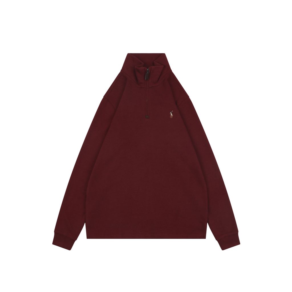 Ralph Lauren color Pony embroidered half zip sweatshirt red soft fleece feel fabric plaid twill collar trim precision embroidery pullover sizes S-XL