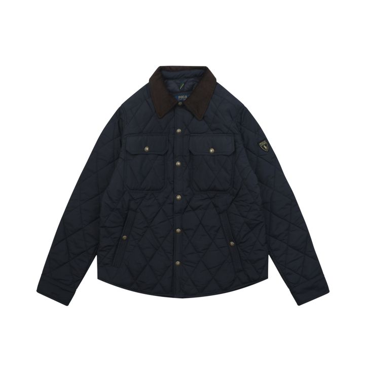 Ralph Lauren YU01 diamond quilted jacket vintage workwear padded coat corduroy collar custom metal buttons structured H line silhouette sizes S-XL