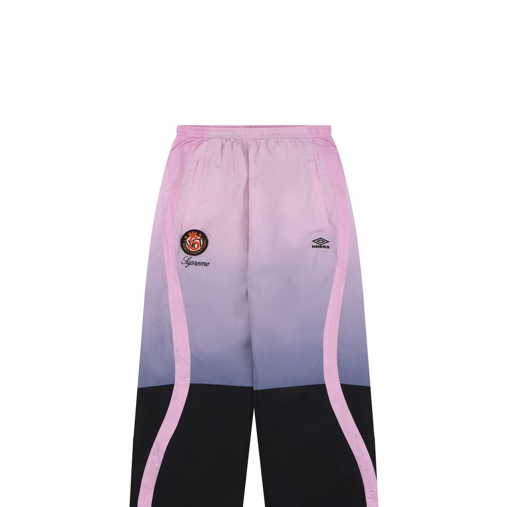 Supreme gradient track pants pink custom technical gradient fabric breathable mesh lining micro wrinkle texture multi panel unisex sports pants sizes S-XL
