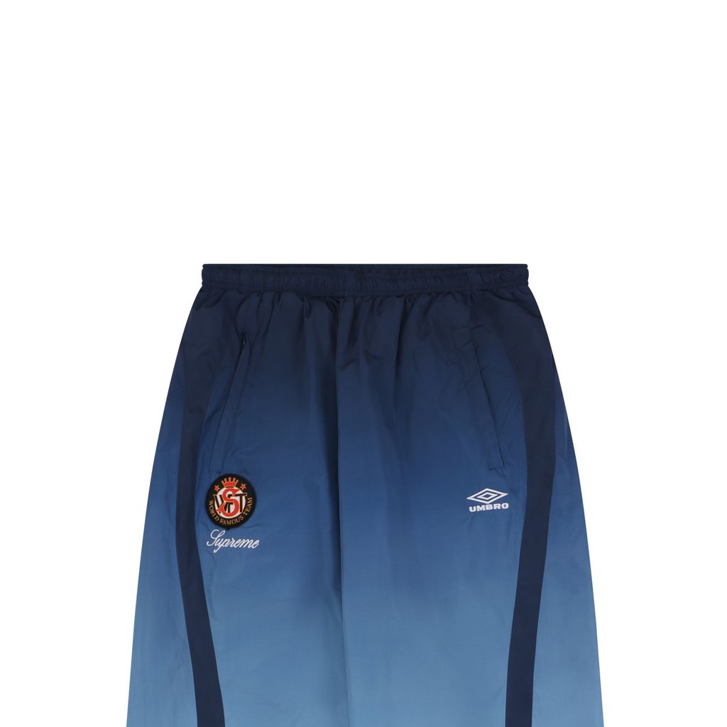 Supreme gradient track pants blue custom technical gradient fabric breathable mesh lining micro wrinkle texture multi panel unisex sports pants sizes S-XL