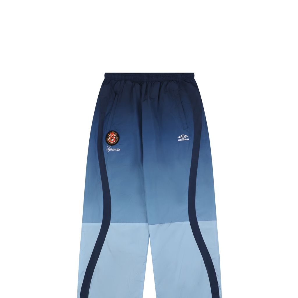 Supreme gradient track pants blue custom technical gradient fabric breathable mesh lining micro wrinkle texture multi panel unisex sports pants sizes S-XL