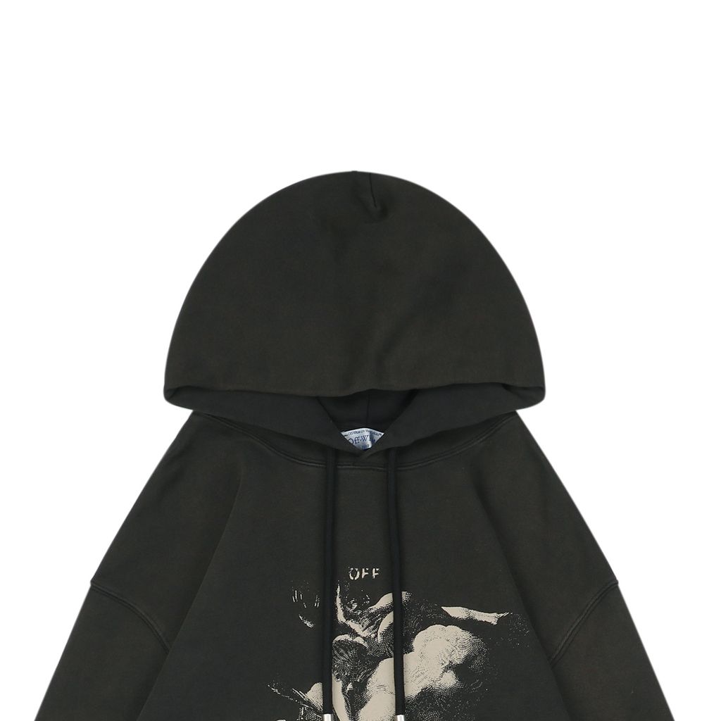 Off-White Saint Matthew Martyrdom print hoodie 400g 100 percent cotton French terry Mimaki graphic print washed pullover hoodie woven neck label sizes XS-L