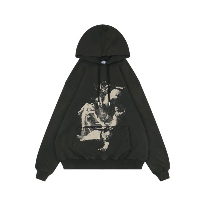 Off-White Saint Matthew Martyrdom print hoodie 400g 100 percent cotton French terry Mimaki graphic print washed pullover hoodie woven neck label sizes XS-L