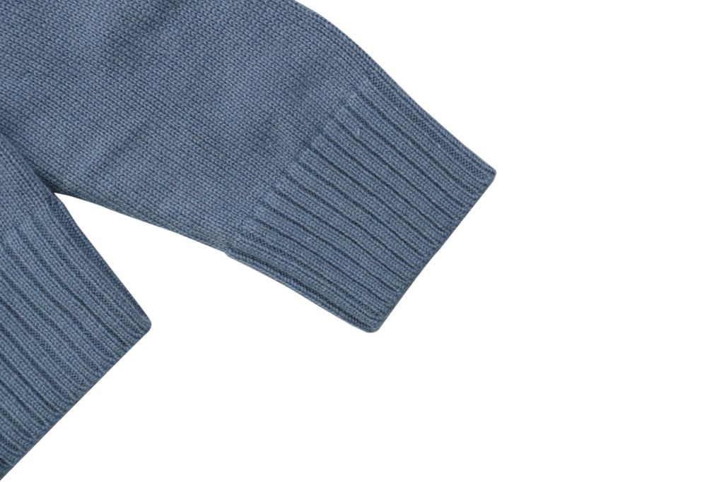 Louis Vuitton Monogram leather patch crew neck sweater blue 100 percent cotton knit embossed cowhide rear neck patch garment washed pullover sizes S-XL