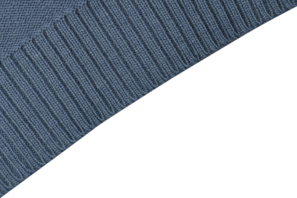 Louis Vuitton Monogram leather patch crew neck sweater blue 100 percent cotton knit embossed cowhide rear neck patch garment washed pullover sizes S-XL