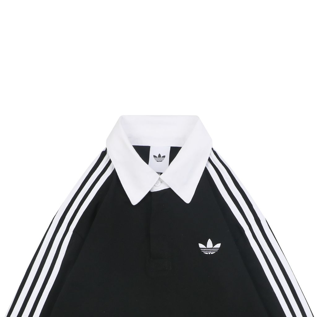 adidas KE3576 Trefoil embroidered long sleeve polo shirt heavyweight 100 percent combed cotton contrast design tri color chest logo relaxed unisex top sizes S-XL