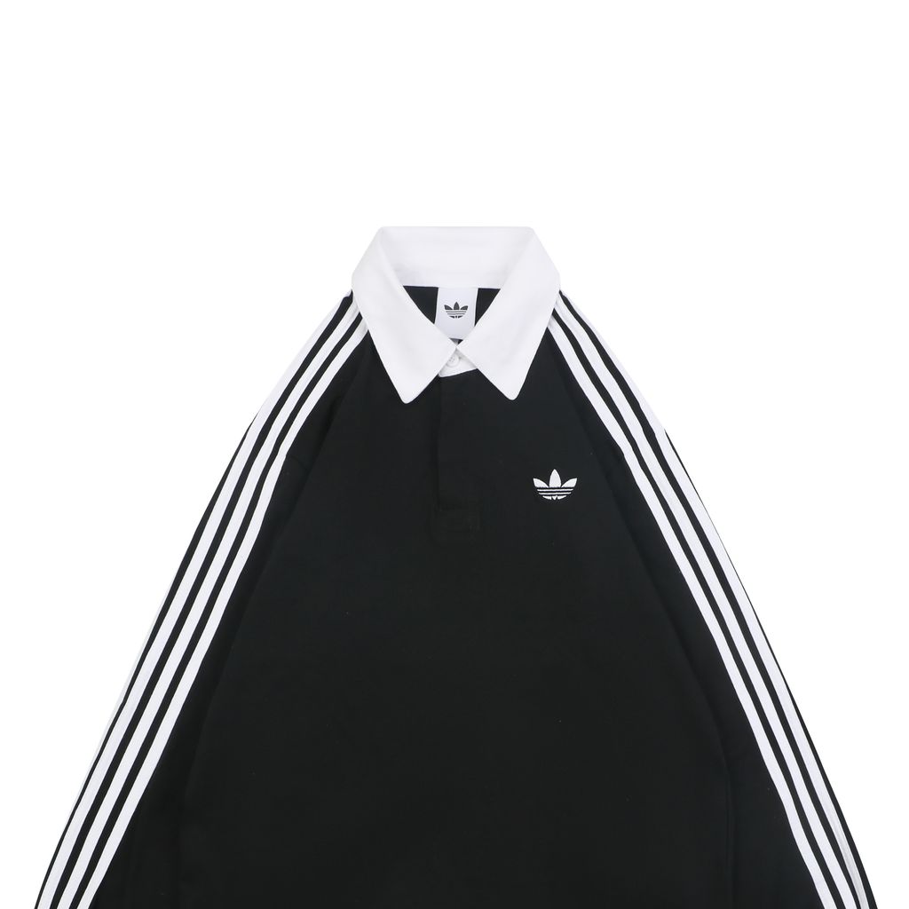 adidas KE3576 Trefoil embroidered long sleeve polo shirt heavyweight 100 percent combed cotton contrast design tri color chest logo relaxed unisex top sizes S-XL