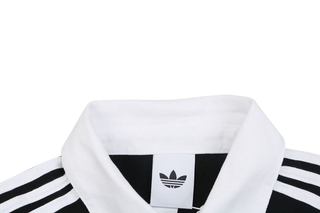 adidas KE3576 Trefoil embroidered long sleeve polo shirt heavyweight 100 percent combed cotton contrast design tri color chest logo relaxed unisex top sizes S-XL