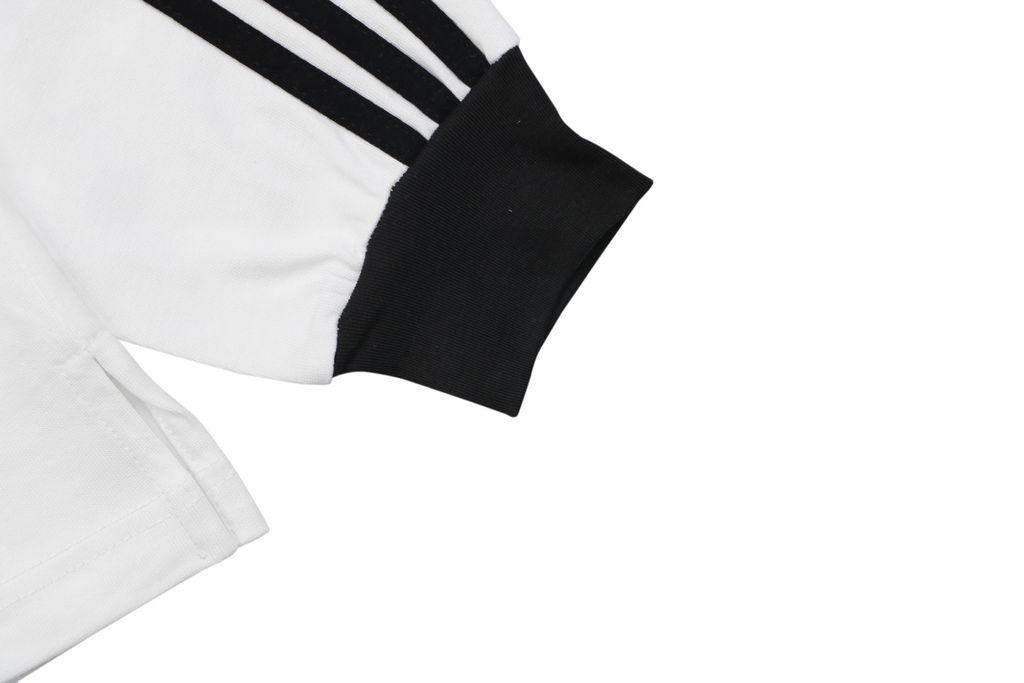 adidas KE3576 Trefoil embroidered long sleeve polo shirt white heavyweight 100 percent combed cotton contrast design tri color chest logo relaxed unisex top sizes S-XL