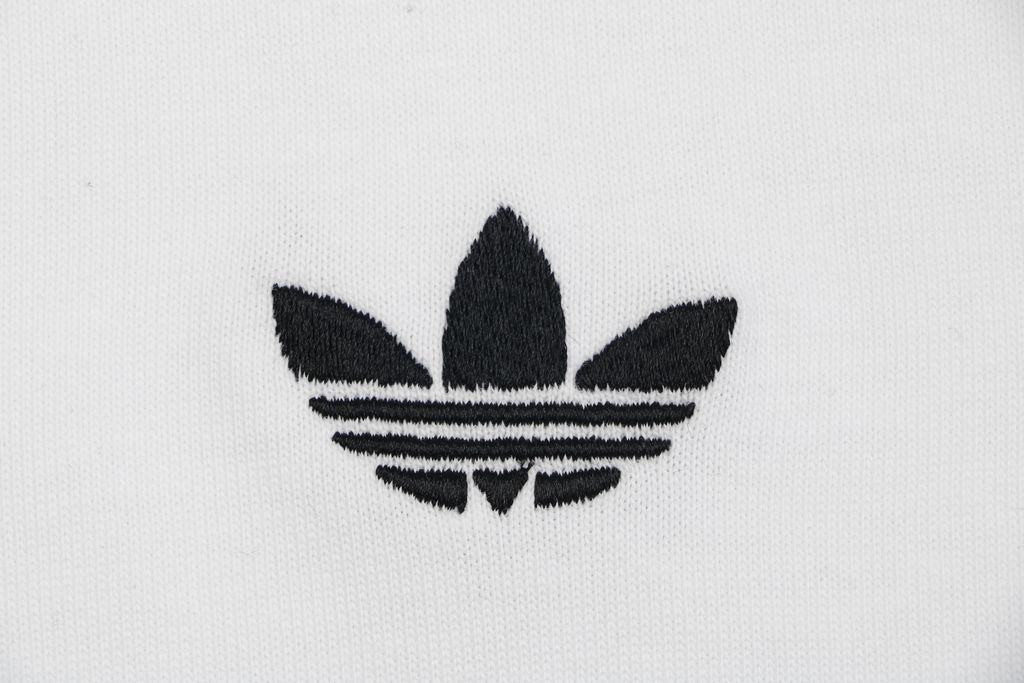 adidas KE3576 Trefoil embroidered long sleeve polo shirt white heavyweight 100 percent combed cotton contrast design tri color chest logo relaxed unisex top sizes S-XL