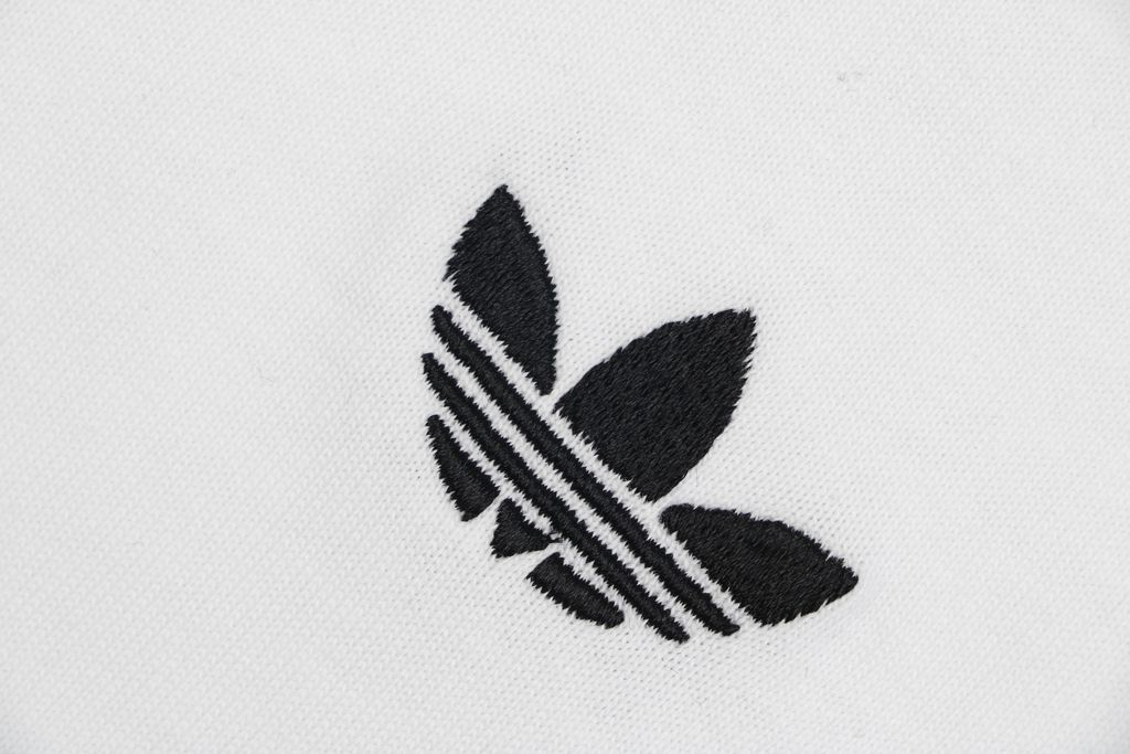 adidas KE3576 Trefoil embroidered long sleeve polo shirt white heavyweight 100 percent combed cotton contrast design tri color chest logo relaxed unisex top sizes S-XL