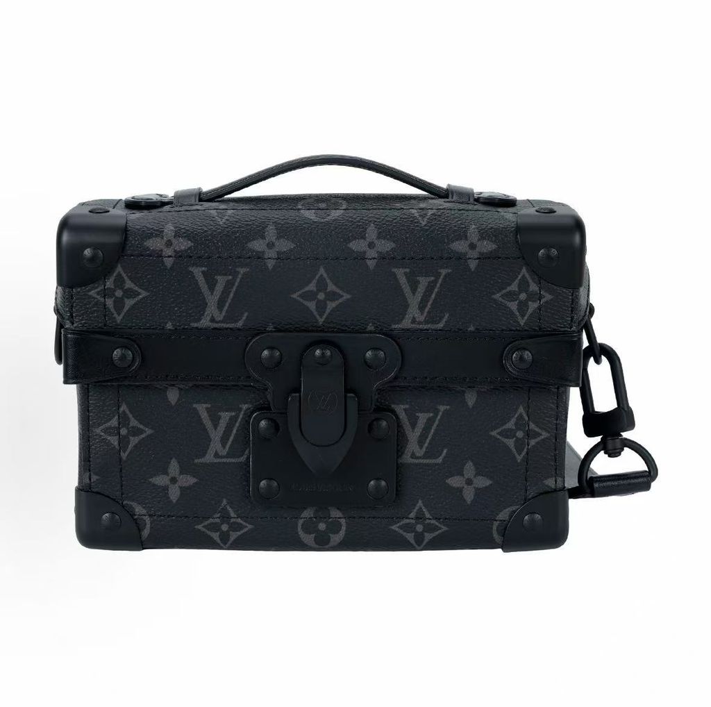 Louis Vuitton M11743 Soul Trunk messenger bag black Monogram Eclipse coated canvas removable adjustable shoulder strap crossbody handbag 20 x 7 x 14 cm