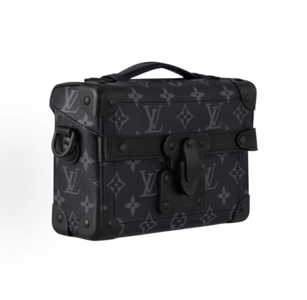Louis Vuitton M11743 Soul Trunk messenger bag black Monogram Eclipse coated canvas removable adjustable shoulder strap crossbody handbag 20 x 7 x 14 cm