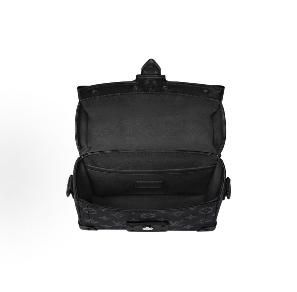 Louis Vuitton M11743 Soul Trunk messenger bag black Monogram Eclipse coated canvas removable adjustable shoulder strap crossbody handbag 20 x 7 x 14 cm