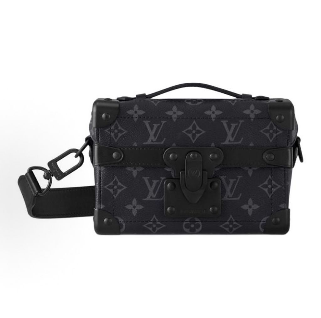 Louis Vuitton M11743 Soul Trunk messenger bag black Monogram Eclipse coated canvas removable adjustable shoulder strap crossbody handbag 20 x 7 x 14 cm