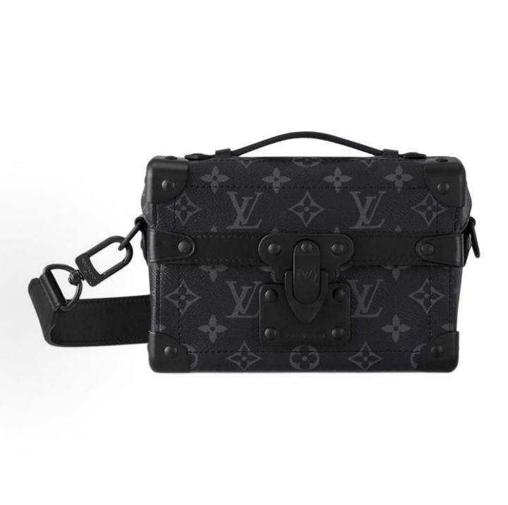 Louis Vuitton M11743 Soul Trunk messenger bag black Monogram Eclipse coated canvas removable adjustable shoulder strap crossbody handbag 20 x 7 x 14 cm