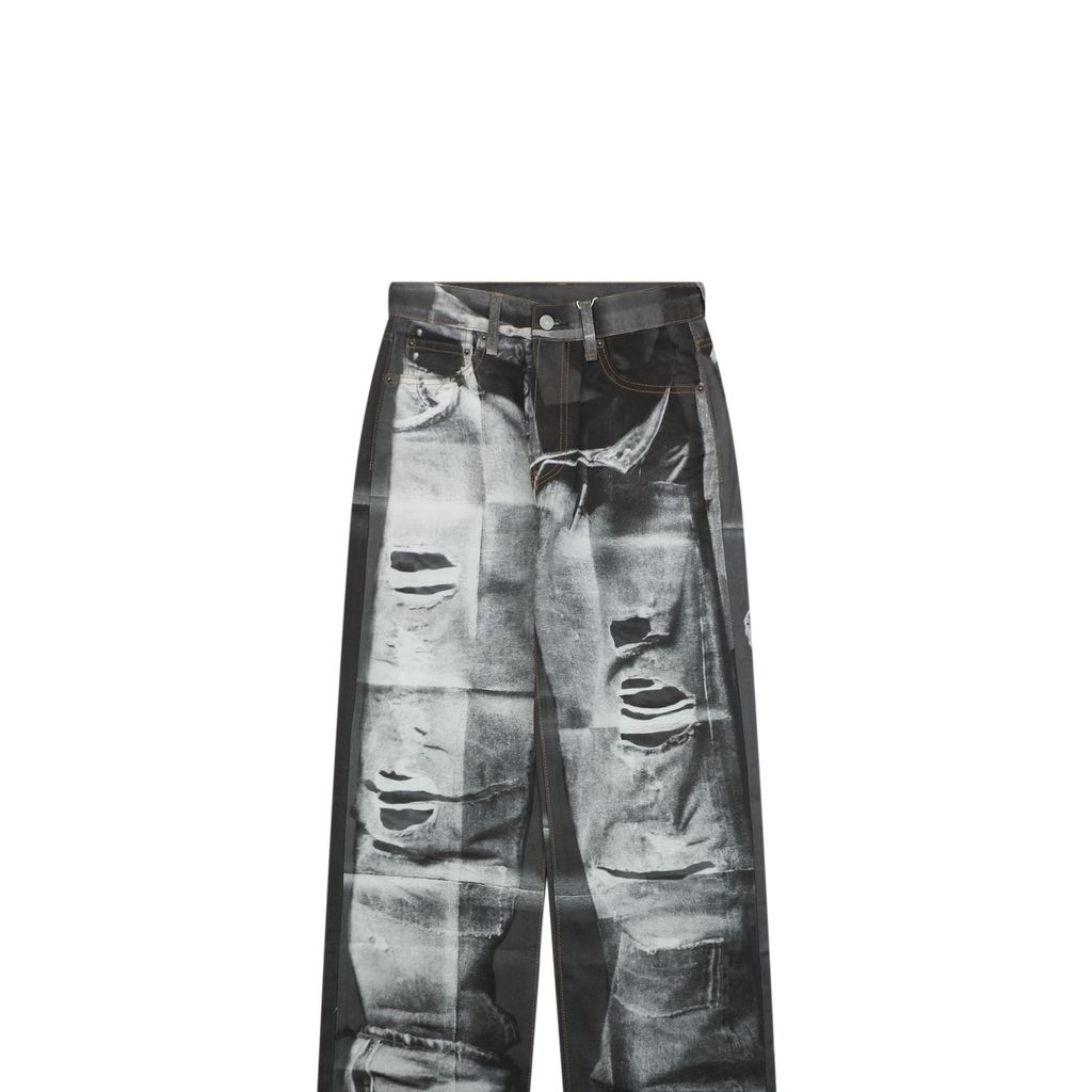 Acne Studios 1996M washed grey print straight leg pants 100 percent cotton high density canvas vintage wash whisker fading mid low rise unisex sizes XS-XXL