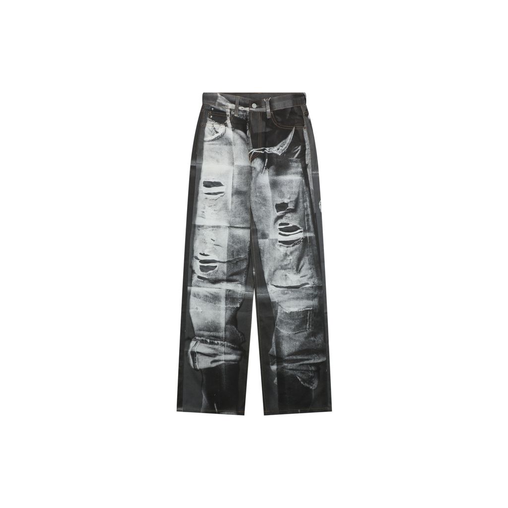 Acne Studios 1996M washed grey print straight leg pants 100 percent cotton high density canvas vintage wash whisker fading mid low rise unisex sizes XS-XXL