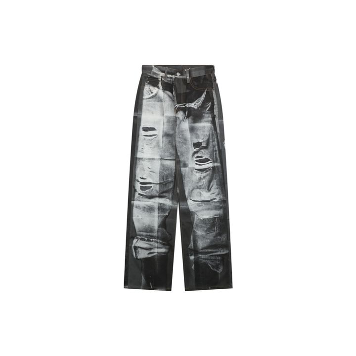 Acne Studios 1996M washed grey print straight leg pants 100 percent cotton high density canvas vintage wash whisker fading mid low rise unisex sizes XS-XXL