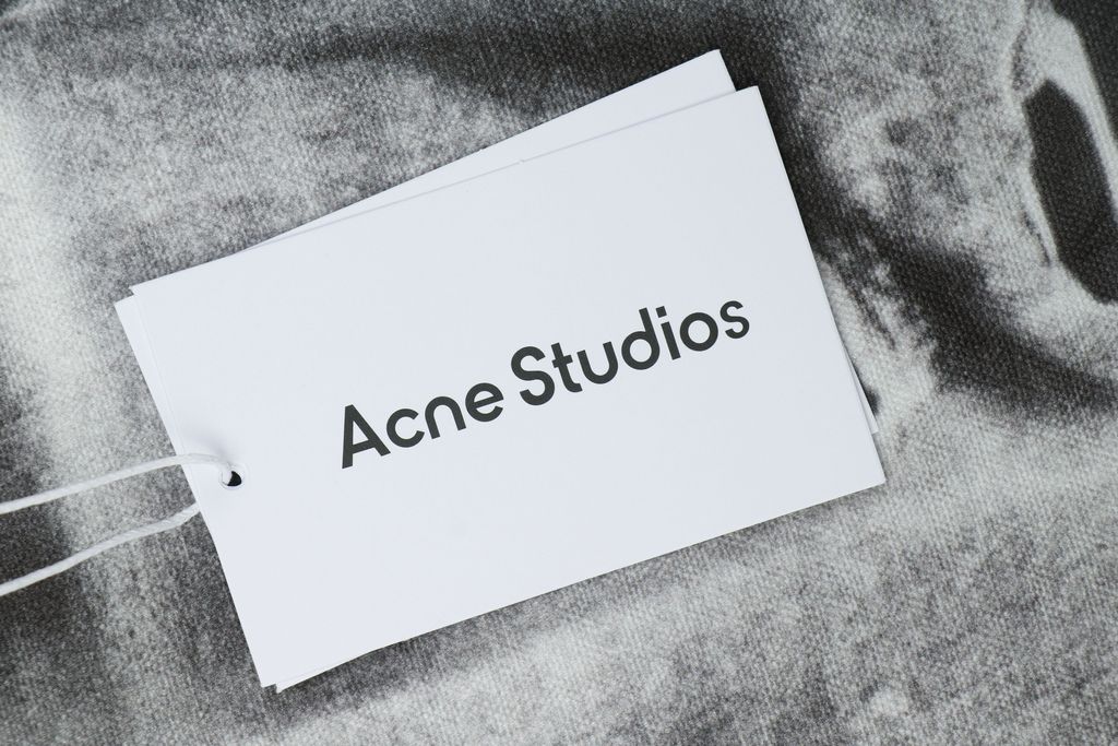 Acne Studios 1996M washed grey print straight leg pants 100 percent cotton high density canvas vintage wash whisker fading mid low rise unisex sizes XS-XXL