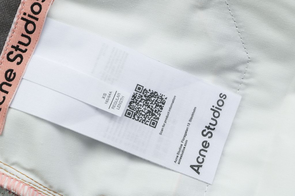 Acne Studios 1996M washed grey print straight leg pants 100 percent cotton high density canvas vintage wash whisker fading mid low rise unisex sizes XS-XXL
