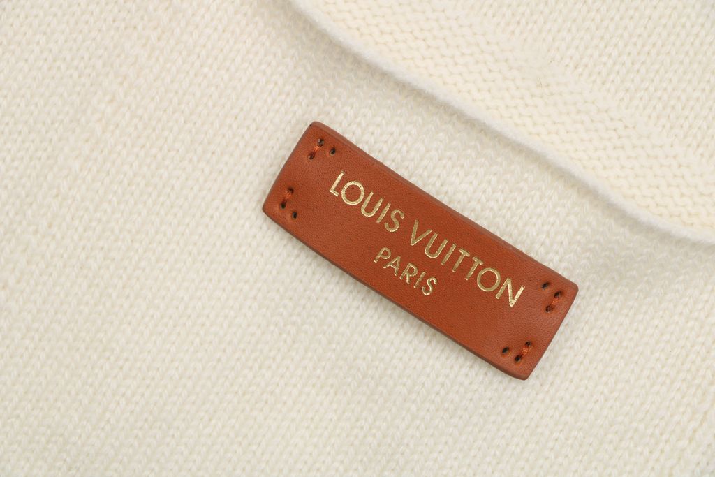 Louis Vuitton pocket leather patch high neck sweater 100 percent cotton knit soft lambskin printed logo detail garment washed knit pullover sizes S-XL