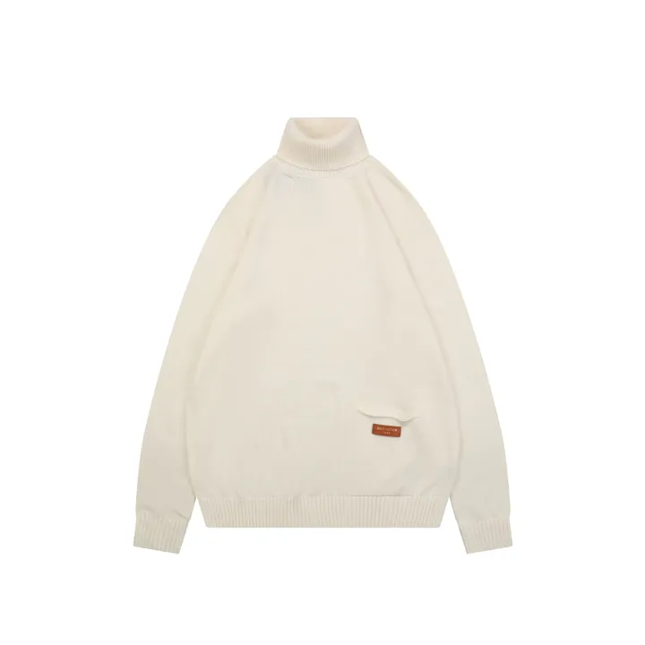 Louis Vuitton pocket leather patch high neck sweater 100 percent cotton knit soft lambskin printed logo detail garment washed knit pullover sizes S-XL