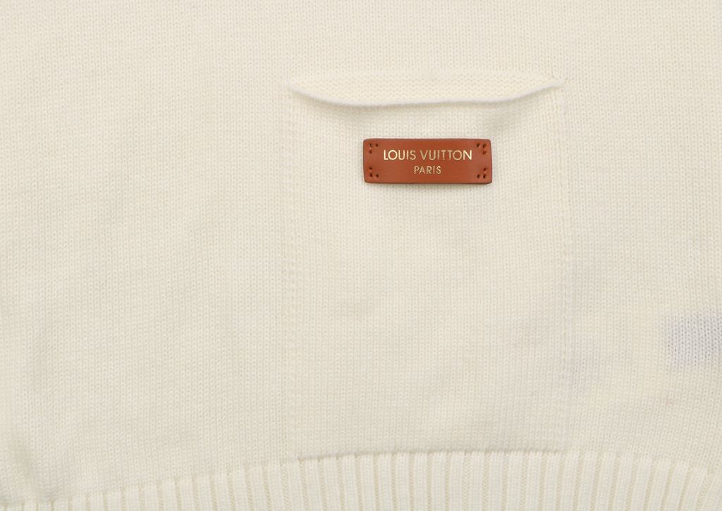 Louis Vuitton pocket leather patch high neck sweater 100 percent cotton knit soft lambskin printed logo detail garment washed knit pullover sizes S-XL