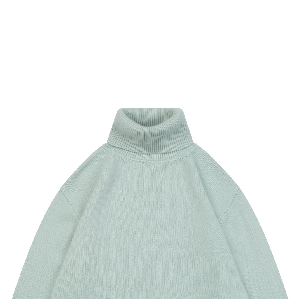 Louis Vuitton pocket leather patch high neck sweater mint green 100 percent cotton knit soft lambskin printed logo detail garment washed pullover sizes S-XL