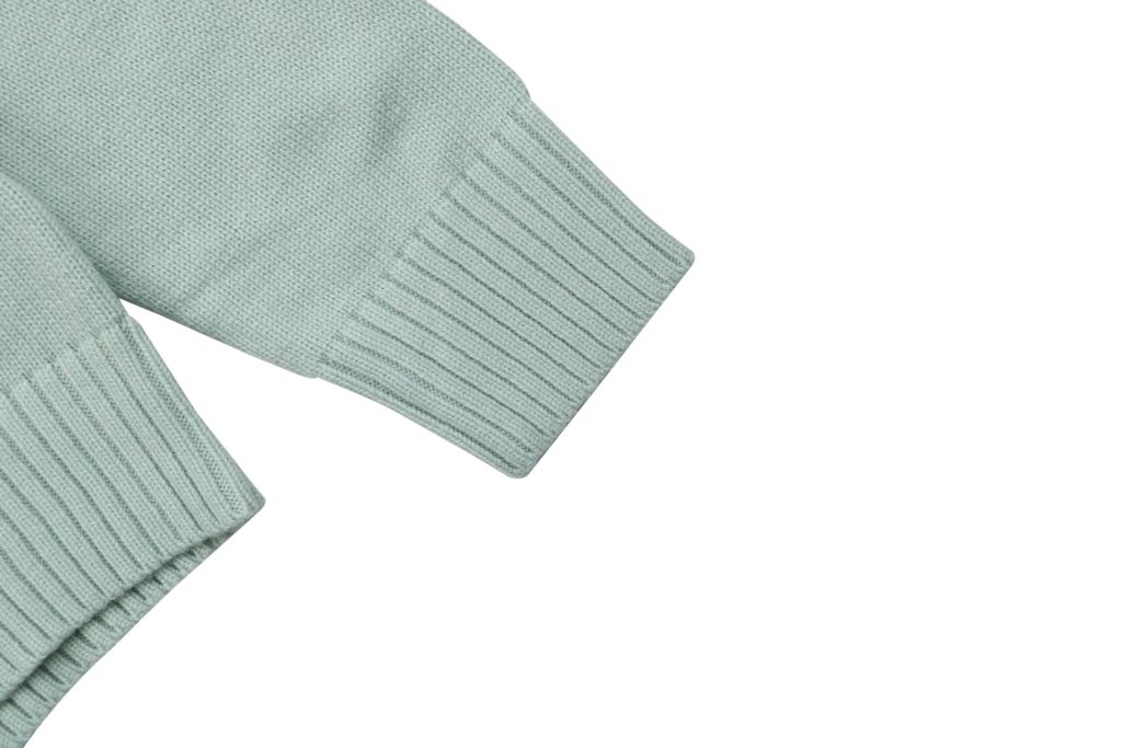 Louis Vuitton pocket leather patch high neck sweater mint green 100 percent cotton knit soft lambskin printed logo detail garment washed pullover sizes S-XL