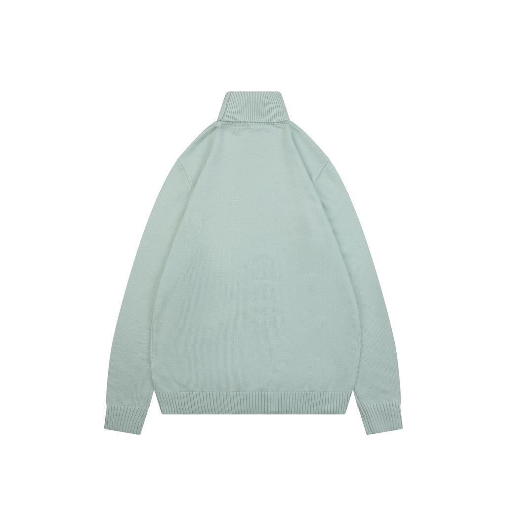 Louis Vuitton pocket leather patch high neck sweater mint green 100 percent cotton knit soft lambskin printed logo detail garment washed pullover sizes S-XL