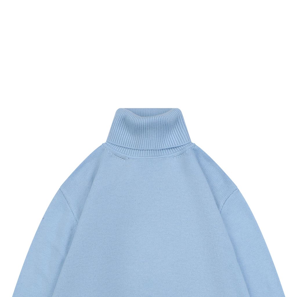 Louis Vuitton pocket leather patch high neck sweater blue 100 percent cotton knit soft lambskin printed logo detail garment washed pullover sizes S-XL
