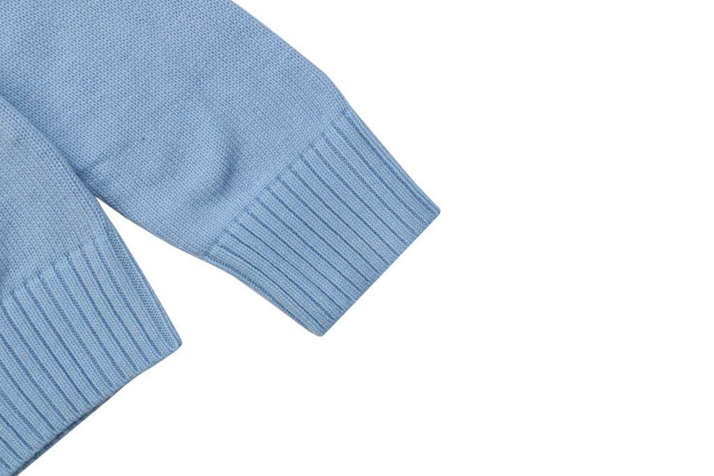 Louis Vuitton pocket leather patch high neck sweater blue 100 percent cotton knit soft lambskin printed logo detail garment washed pullover sizes S-XL